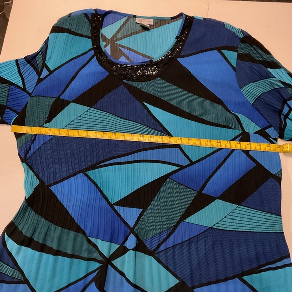 Maggie Barnes for Catherines Pleated Blouse Flared Sleeves Blue - Picture 4 of 8